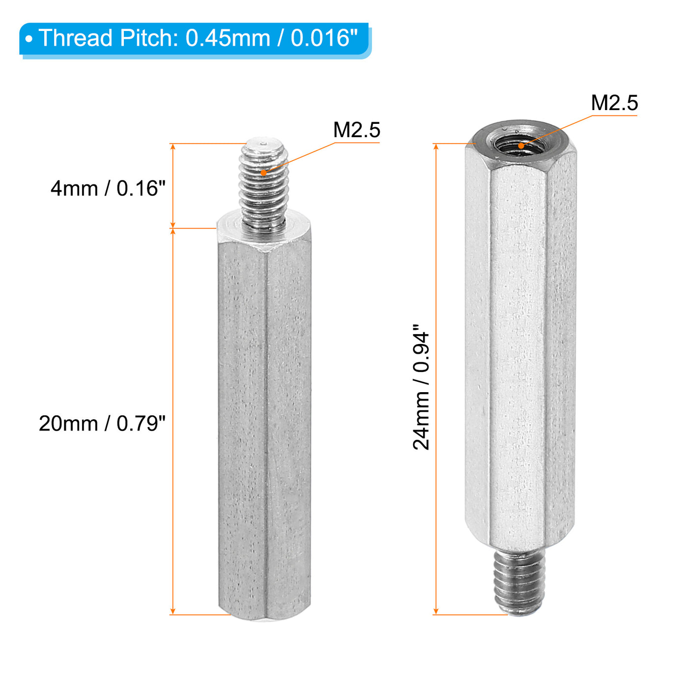 Harfington M2.5x20mm+4mm Male-Female Hex Standoff, 20 Pack Stainless Steel PCB Standoffs Screws for Motherboards, Computer Cases, Circuit Boards, Electronics