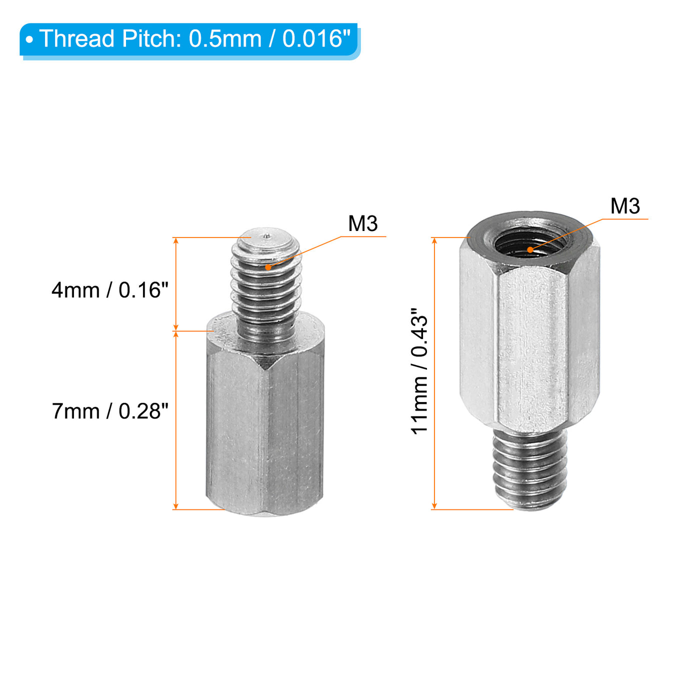 Harfington M3x7mm+4mm 20Pack Stecker-Buchse Sechskant Abstandshalter Edelstahl PCB Abstandshalter Schrauben für Hauptplatinen Computer Gehäuse Leiterplatten Elektronik