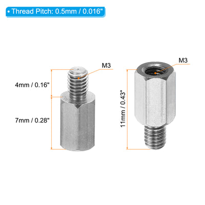 Harfington M3x7mm+4mm 20Pack Stecker-Buchse Sechskant Abstandshalter Edelstahl PCB Abstandshalter Schrauben für Hauptplatinen Computer Gehäuse Leiterplatten Elektronik