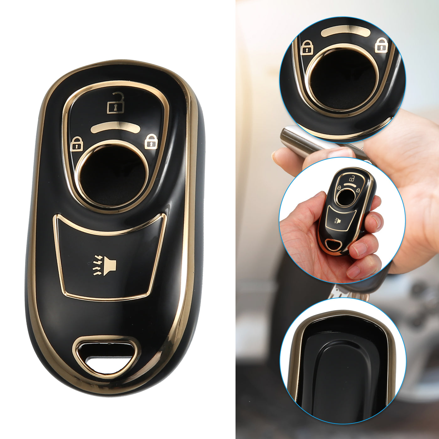 ACROPIX Protective Black Key Fob Case Cover with Keychain - 4 Buttons - Fit for Buick Enclave Lacrosse Regal