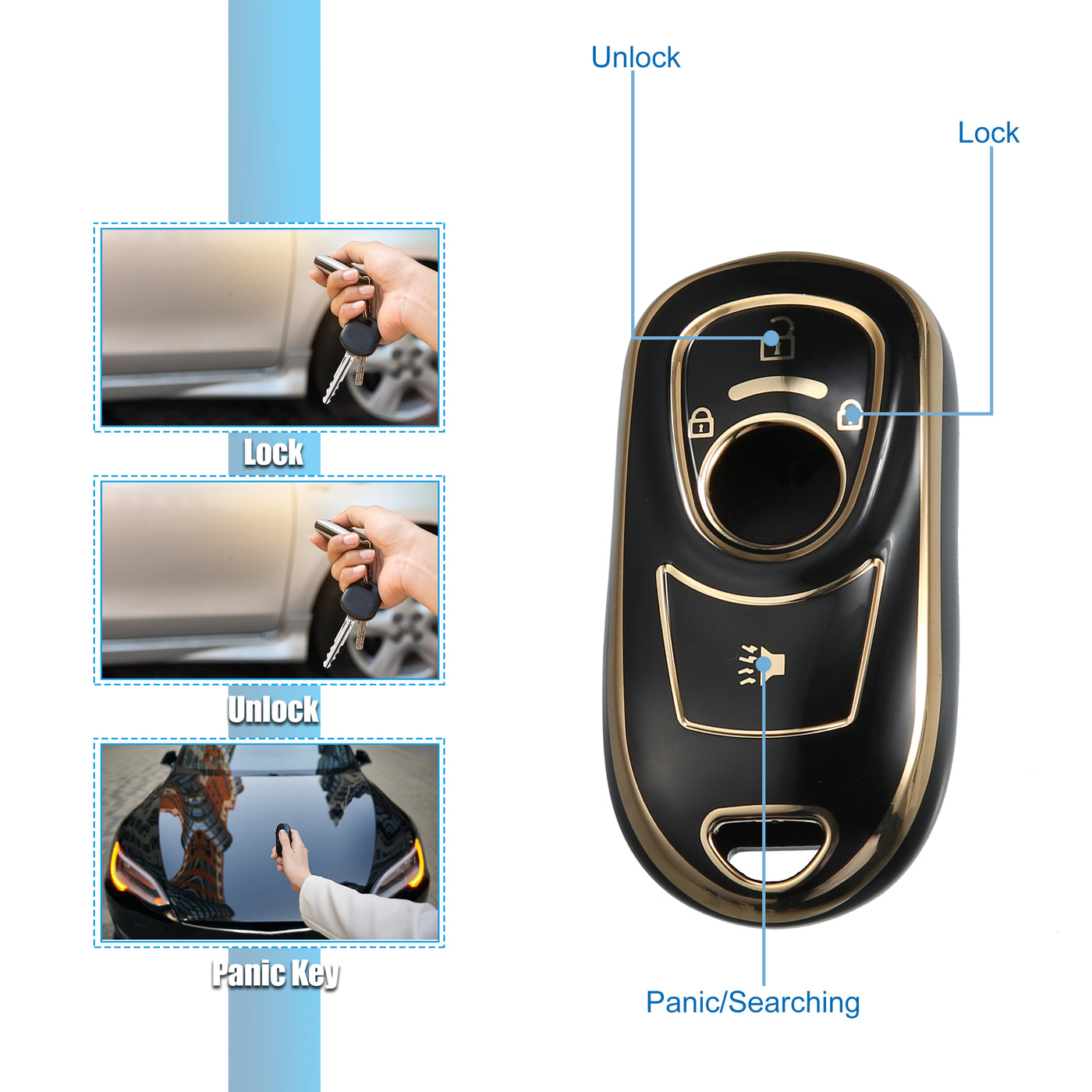 ACROPIX Protective Black Key Fob Case Cover with Keychain - 4 Buttons - Fit for Buick Enclave Lacrosse Regal