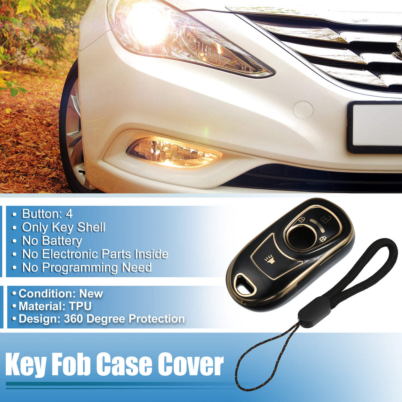 ACROPIX Protective Black Key Fob Case Cover with Keychain - 4 Buttons - Fit for Buick Enclave Lacrosse Regal