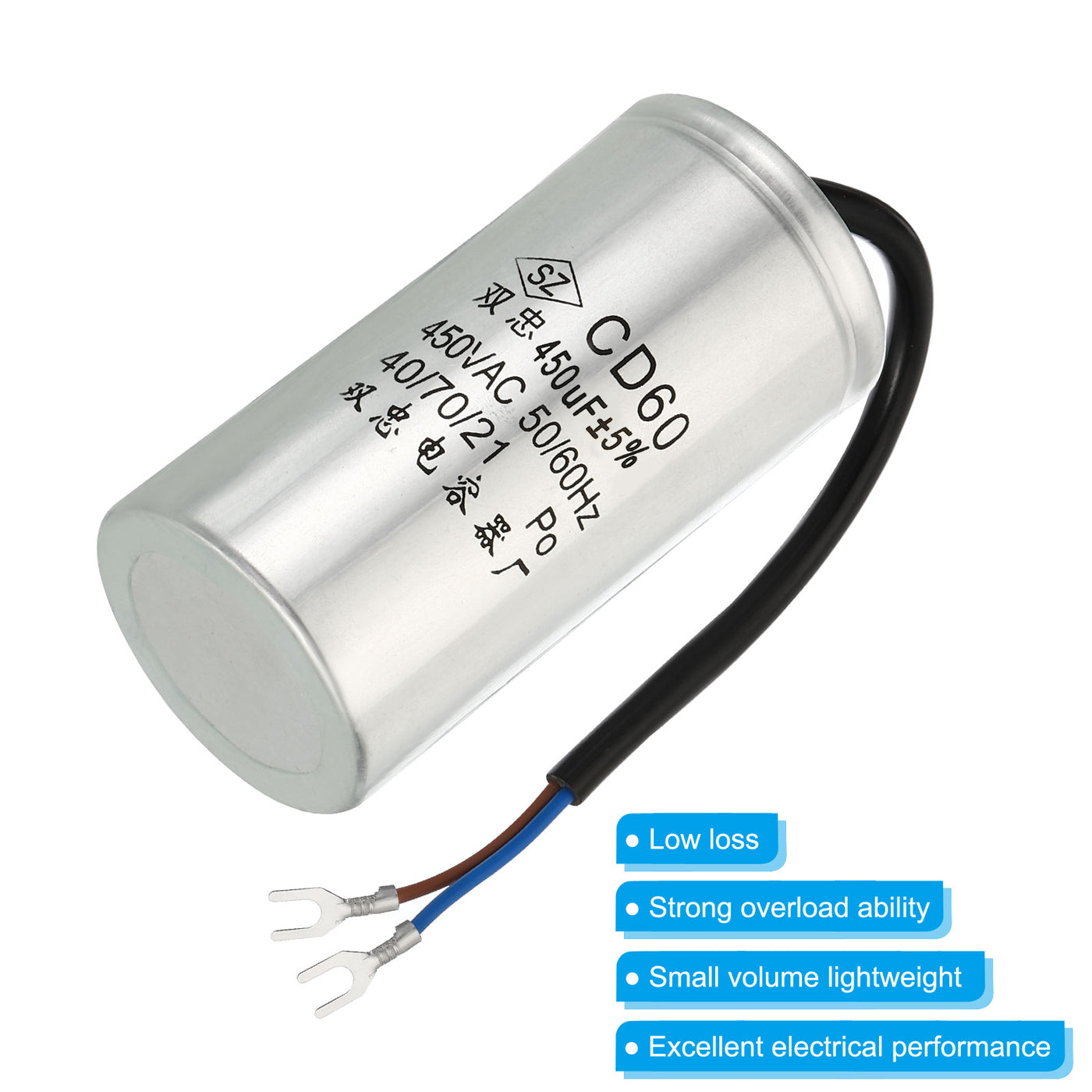 Harfington CD60 Run Capacitor, 450uF 450VAC 2 Wires 5% Tolerance 50/60Hz Motor Starting Capacitor for Air Compressor Motor Starts Running