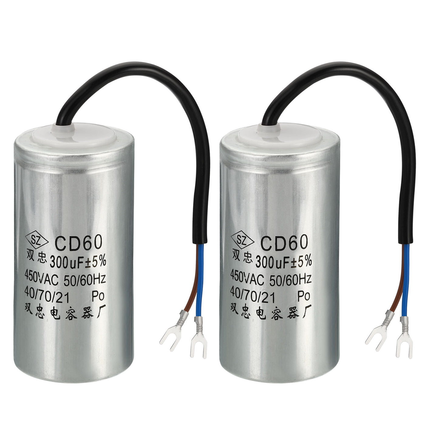 Harfington CD60 Run Capacitor, 2 Pack 300uF 450VAC 2 Wires 5% Tolerance 50/60Hz Motor Starting Capacitor for Air Compressor Motor Starts Running