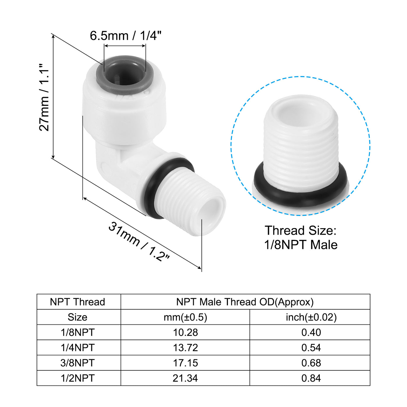 Harfington Push to Connect Fitting Elbow, Male Thread Quick Fittings POM Right Angle Hose Pipe Connector