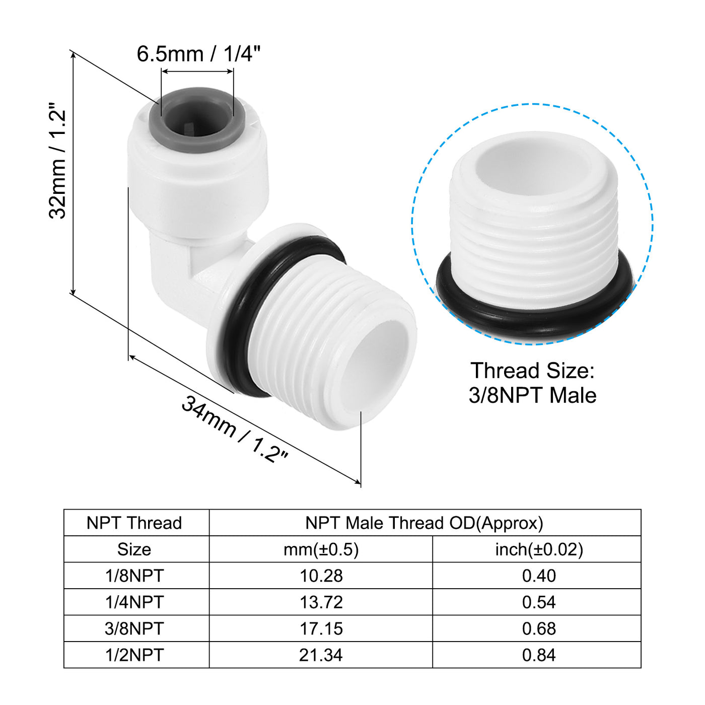 Harfington Push to Connect Fitting Elbow, Male Thread Quick Fittings POM Right Angle Hose Pipe Connector