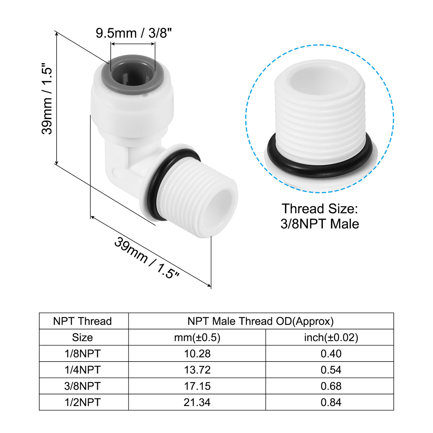 Harfington Push to Connect Fitting Elbow, Male Thread Quick Fittings POM Right Angle Hose Pipe Connector