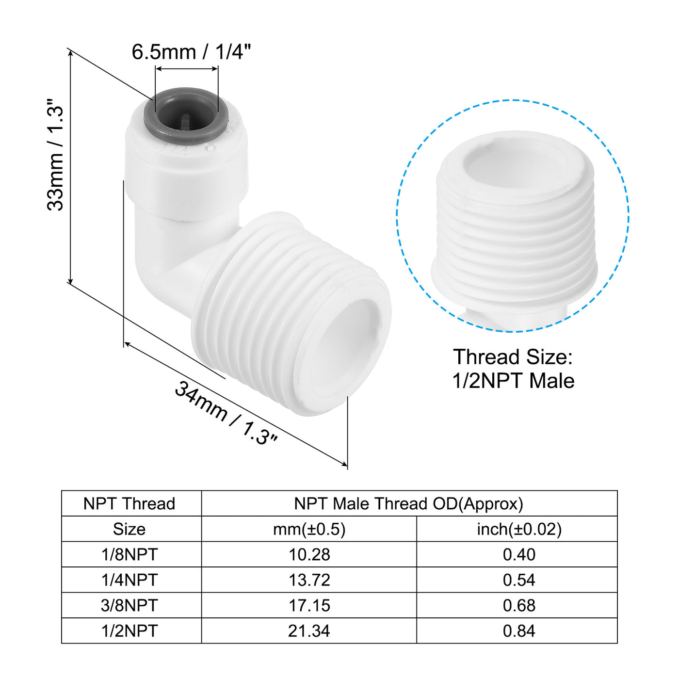 Harfington Push to Connect Fitting Elbow, Male Thread Quick Fittings POM Right Angle Hose Pipe Connector