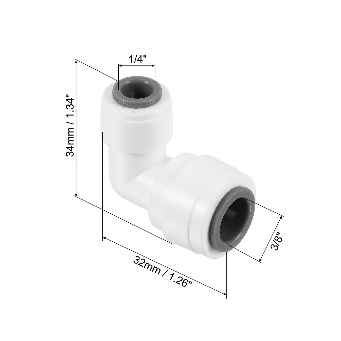 Harfington 3/8" to 1/4" Push to Connect Elbow Fittings, 5 Pack 90 Degree Reducing Water Line Fitting for RO Water System, White