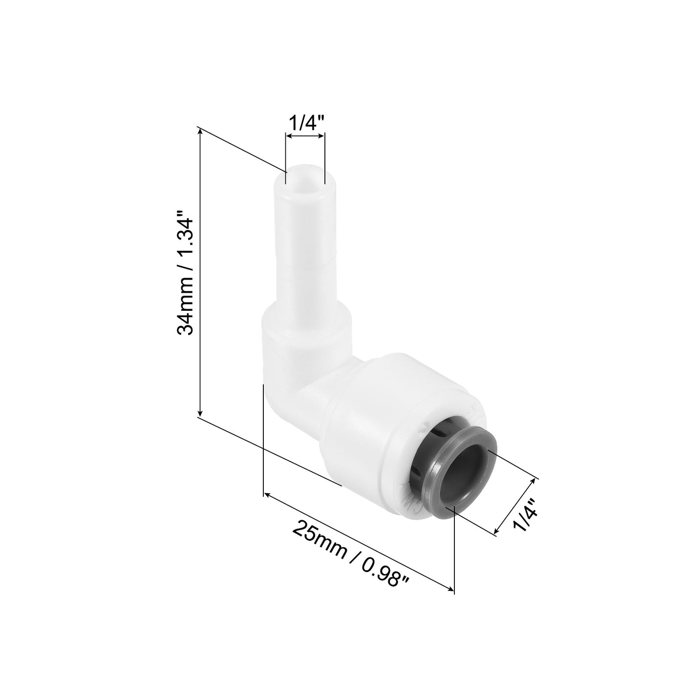 Harfington 1/4" Water Pipe Stem Elbow Connector, 5 Pack 90 Degree Push to Connect Water Line Fitting for RO Water System, White