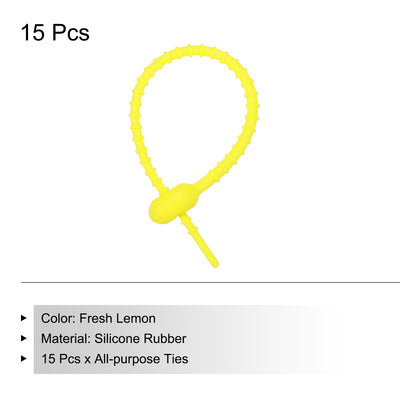 Harfington All-Purpose Silicone Ties 7 Inch, 15 Pieces Reusable Bread Ties (Fresh Lemon)