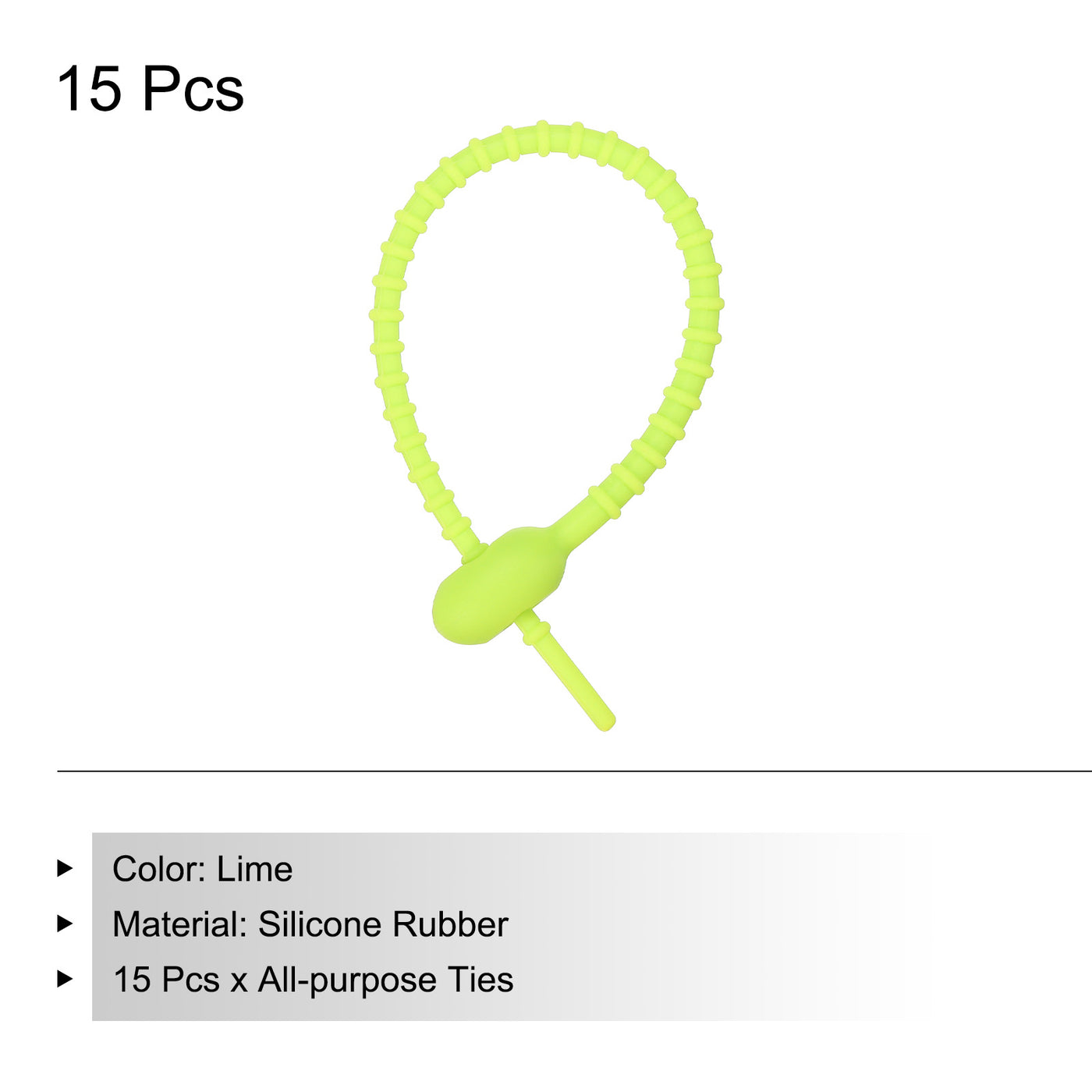 Harfington All-Purpose Silicone Ties 7 Inch, 15 Pieces Reusable Bread Ties (Lime)