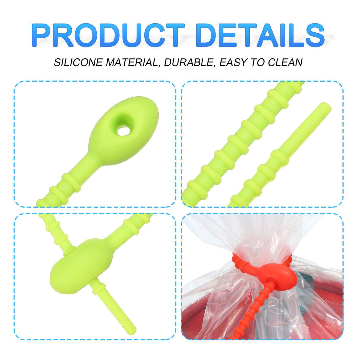 Harfington All-Purpose Silicone Ties 7 Inch, 15 Pieces Reusable Bread Ties (Lime)