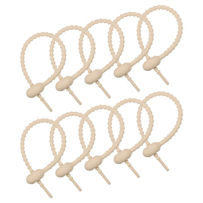 Harfington All-Purpose Silicone Ties 8.5 Inch, 15 Pieces Reusable Bread Ties (Beige)