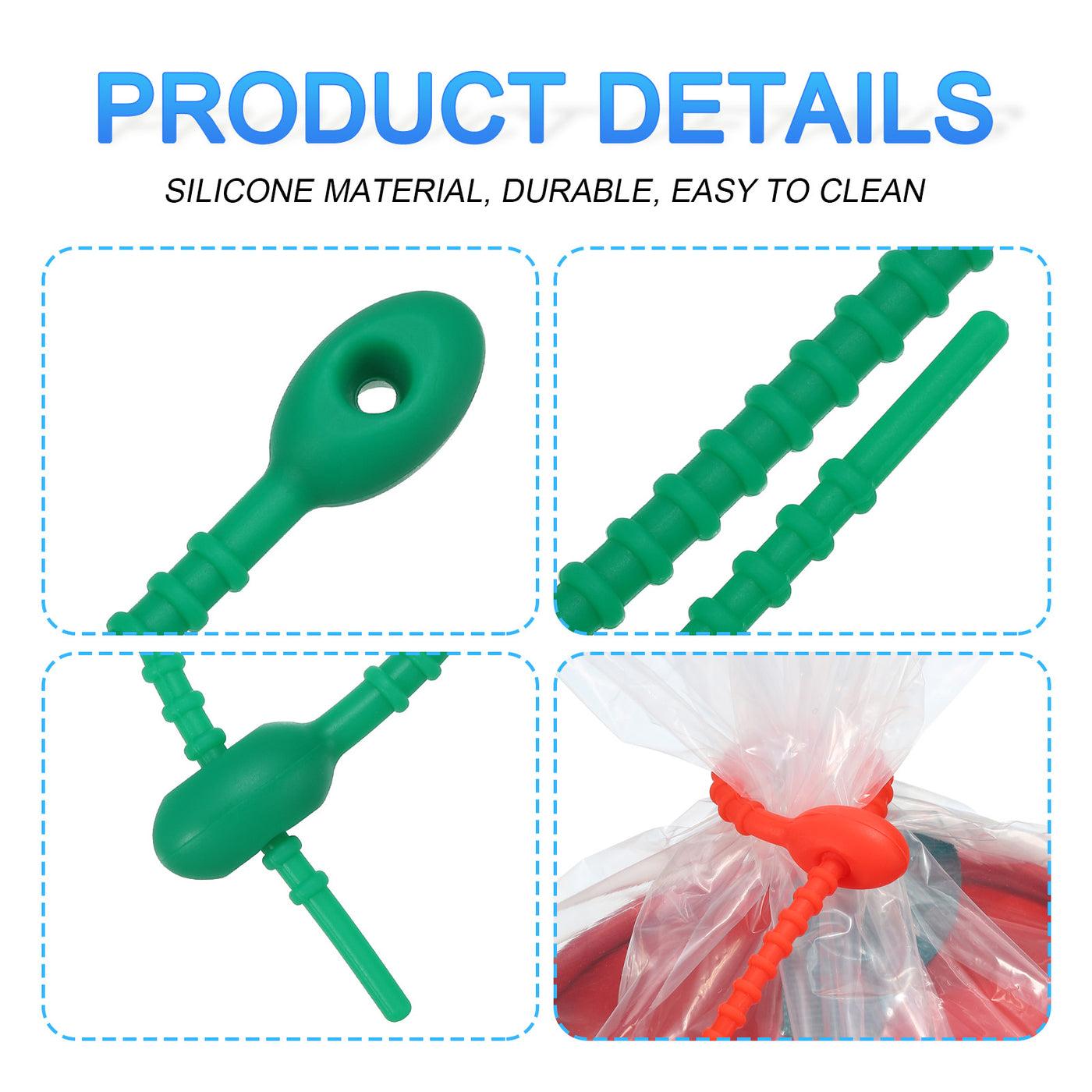 Harfington All-Purpose Silicone Ties 8.5 Inch, 15 Pieces Reusable Bread Ties (Green)