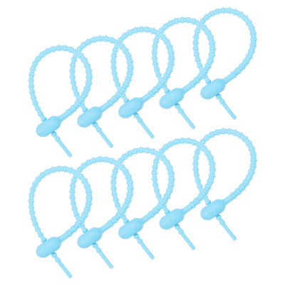 Harfington All-Purpose Silicone Ties 8.5 Inch, 15 Pieces Reusable Bread Ties (Sky Blue)