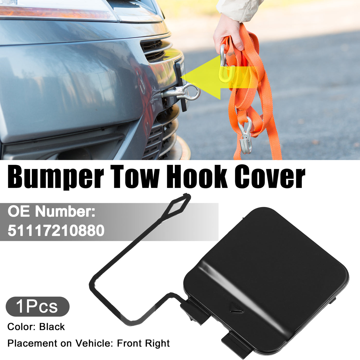 ACROPIX Car Front Right Bumper Towing Tow Eye Hook Cover Cap Fit for BMW 740Li Base 3.0L L6 - Gas - Pack of 1 Black