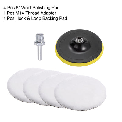 Harfington Wool Buffing Pad Wool Buffer Polishing Pads Set Buffing Wheel Kit with Drill Adapter for Orbital Polisher Buffer