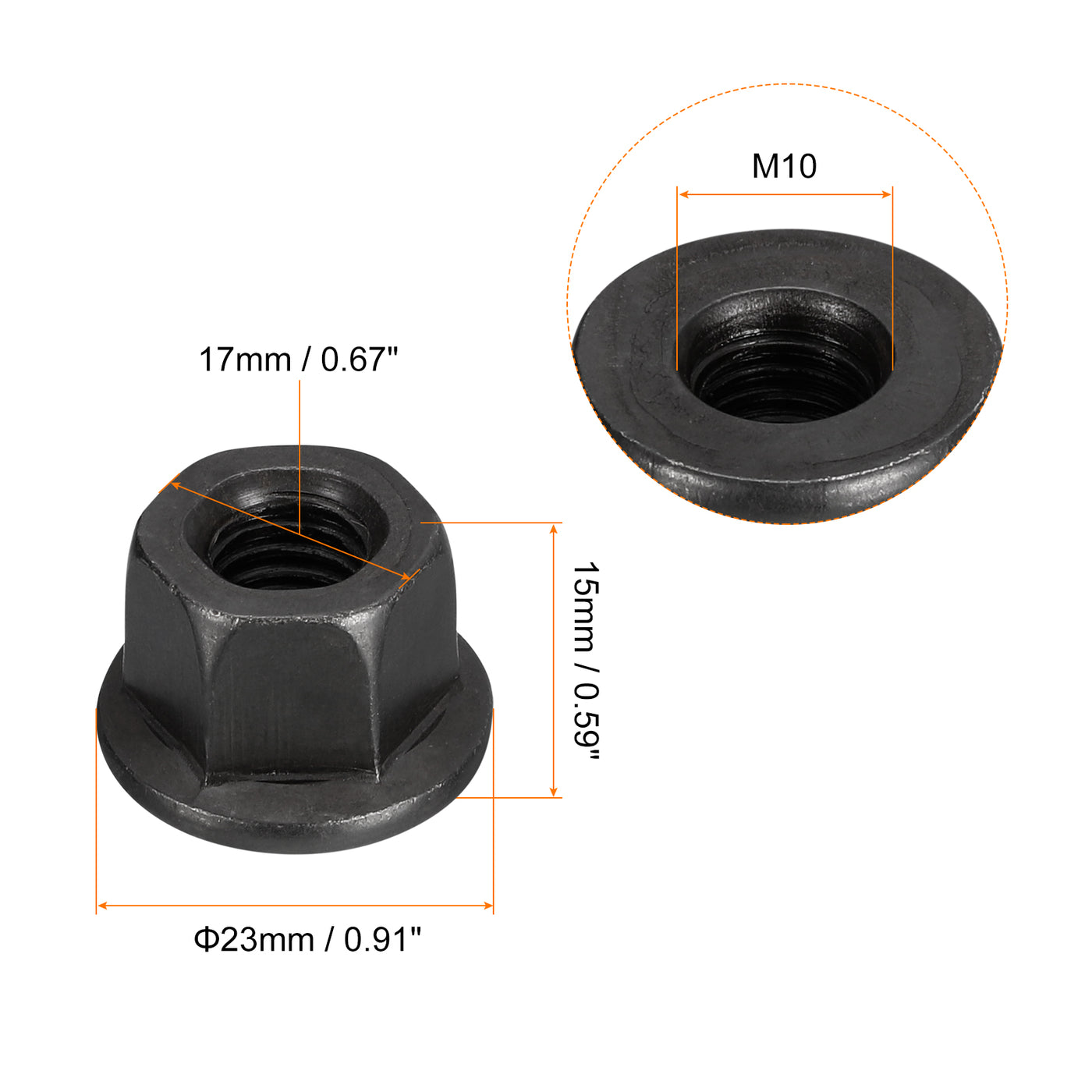 uxcell Uxcell 2Stk M10 Flansch Sechskant Sperre Muttern Grad 8.8 Karbonstahl Schwarz Oxidiert Sechskant Flansch Mutter für Maschinen