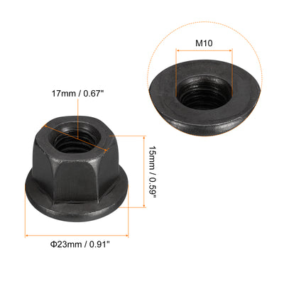 Harfington Uxcell 2Stk M10 Flansch Sechskant Sperre Muttern Grad 8.8 Karbonstahl Schwarz Oxidiert Sechskant Flansch Mutter für Maschinen