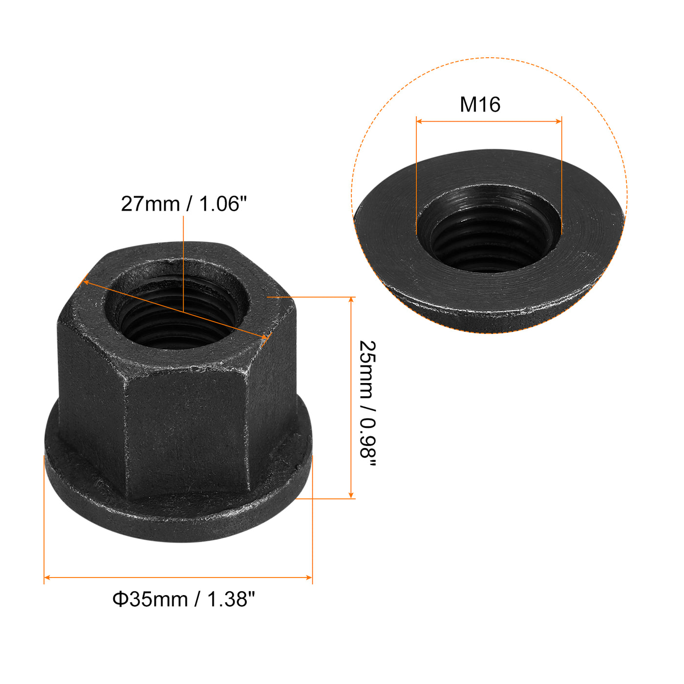 uxcell Uxcell M16 Flange Hex Lock Nuts, 5pcs Grade 10.9 Carbon Steel Hex Flange Nuts