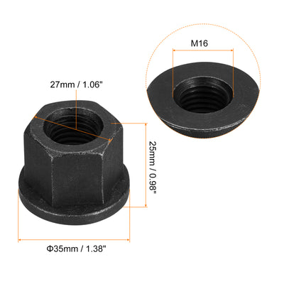 Harfington Uxcell M16 Flange Hex Lock Nuts, 5pcs Grade 10.9 Carbon Steel Hex Flange Nuts