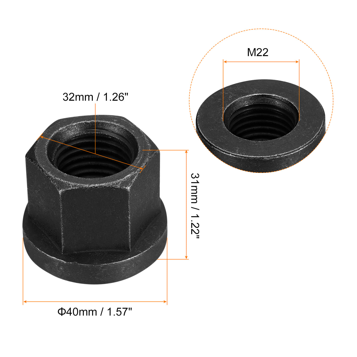 uxcell Uxcell M22 Flansch Sechskant Sperre Mutter Grad 10.9 Karbonstahl Schwarz Oxidiert Sechskant Flansch Mutter für Maschinen