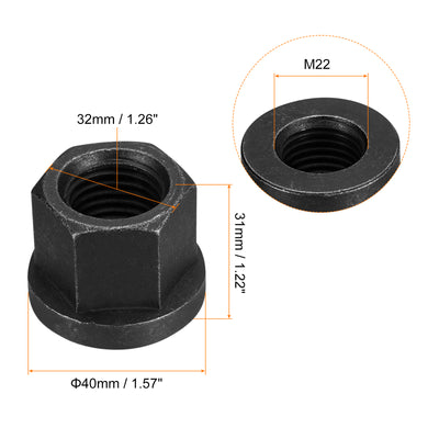 Harfington Uxcell M22 Flansch Sechskant Sperre Mutter Grad 10.9 Karbonstahl Schwarz Oxidiert Sechskant Flansch Mutter für Maschinen