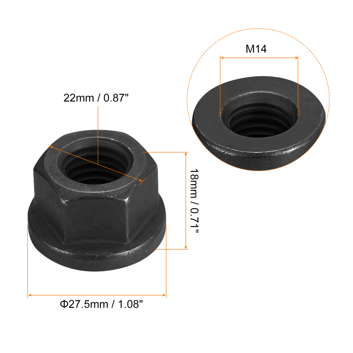 uxcell Uxcell M14 Flansch Sechskant Sperre Mutter Grad 12.9 Karbonstahl Schwarz Oxidiert Sechskant Flansch Mutter für Maschinen