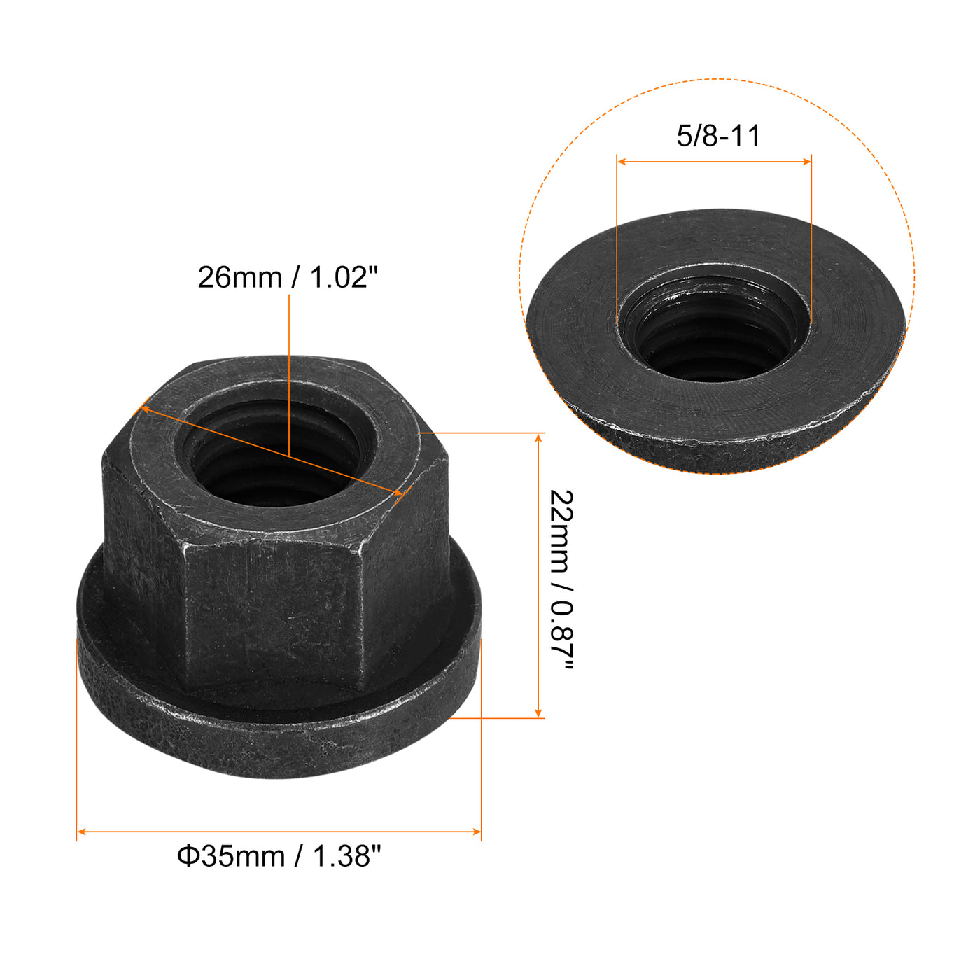 uxcell Uxcell 5/8-11 Flange Hex Lock Nuts, 5pcs Grade 10.9 Carbon Steel Hex Flange Nuts