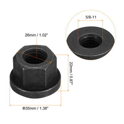 Harfington Uxcell 5/8-11 Flange Hex Lock Nuts, 5pcs Grade 10.9 Carbon Steel Hex Flange Nuts