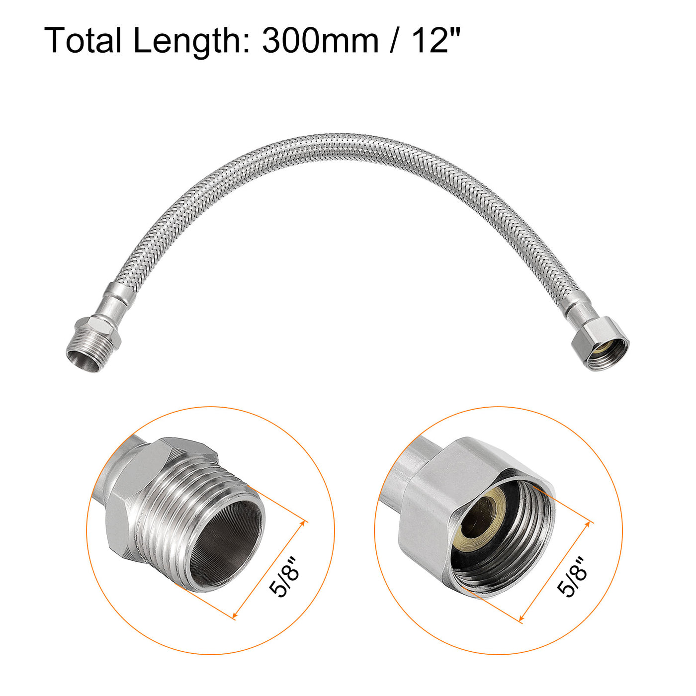 uxcell Uxcell 12 Inch Long Faucet Supply Line Connector, G3/8 Male Compression Thread x G3/8 Female Compression Thread 304 Stainless Steel Water Supply Hose