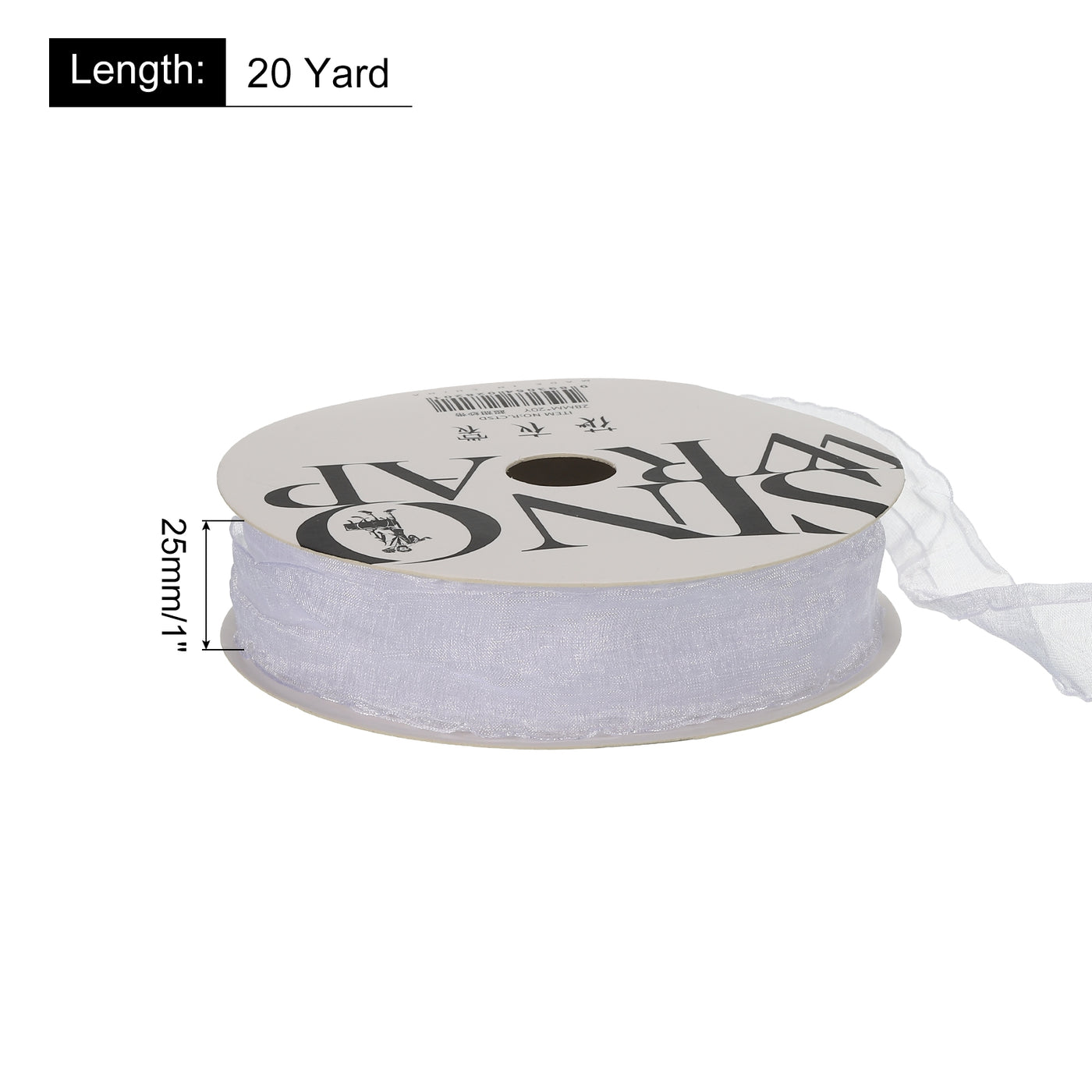 Harfington 1 Inch 20 Yard Sheer Organza Ribbon Shimmer Chiffon Tulle Ribbons White