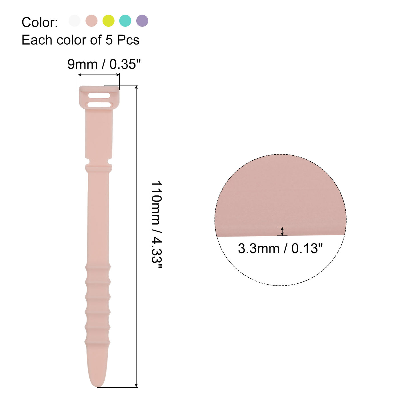 Harfington 25Pcs Reusable Cable Ties 4.5" (White,Pink,Yellow,Green,Purple)