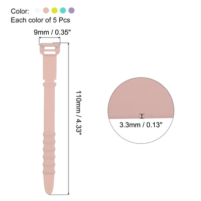 Harfington 25Pcs Reusable Cable Ties 4.5" (White,Pink,Yellow,Green,Purple)