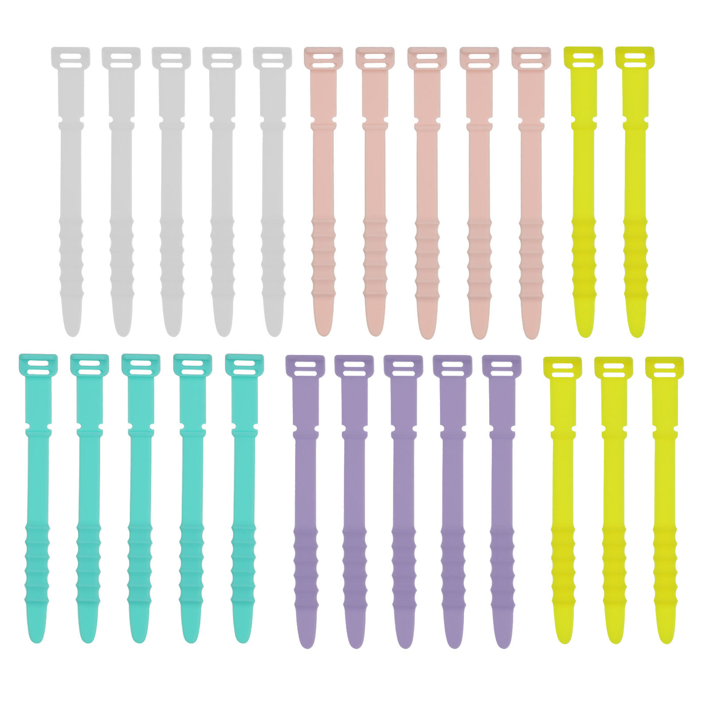 Harfington 25Pcs Reusable Cable Ties 4.5" (White,Pink,Yellow,Green,Purple)