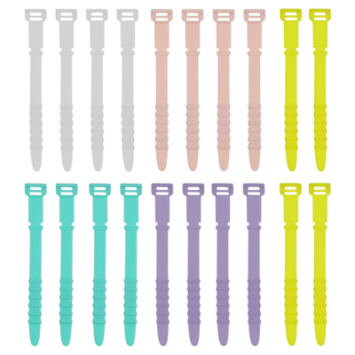 Harfington 20Pcs Reusable Cable Ties 4.5" (White,Pink,Yellow,Green,Purple)