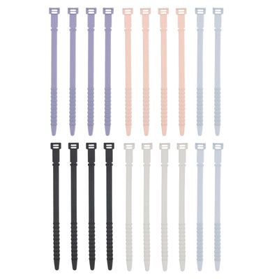 Harfington 20Pcs Reusable Cable Ties 7" (Black,White,Purple,Blue,Pink)