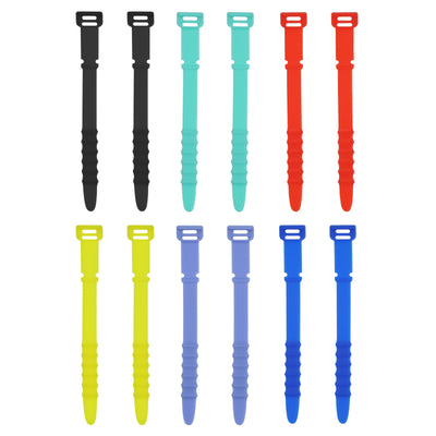 Harfington 12Pcs Reusable Cable Ties 4.5" (Black,Green,Red,Yellow,Blue,Dark Blue)