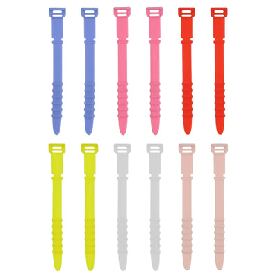 Harfington 12Pcs Reusable Cable Ties 4.5" (Blue,Pink,Red,Yellow,White,Rose Pink)