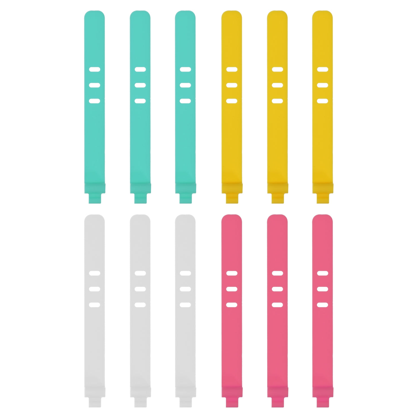 Harfington 12 Pack Reusable Cable Zip 3 Hole Tie (White,Pink,Yellow,Green)