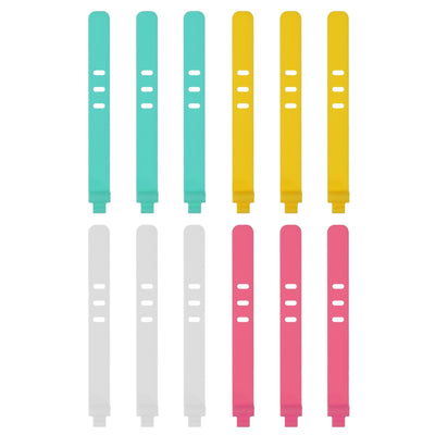 Harfington 12 Pack Reusable Cable Zip 3 Hole Tie (White,Pink,Yellow,Green)