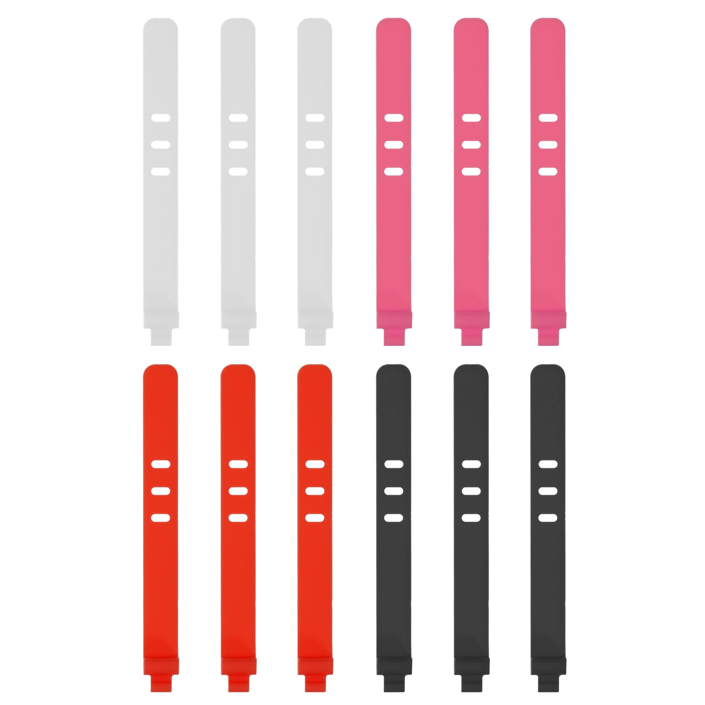 Harfington 12 Pack Reusable Cable Zip 3 Hole Tie (Black,White,Pink,Red)