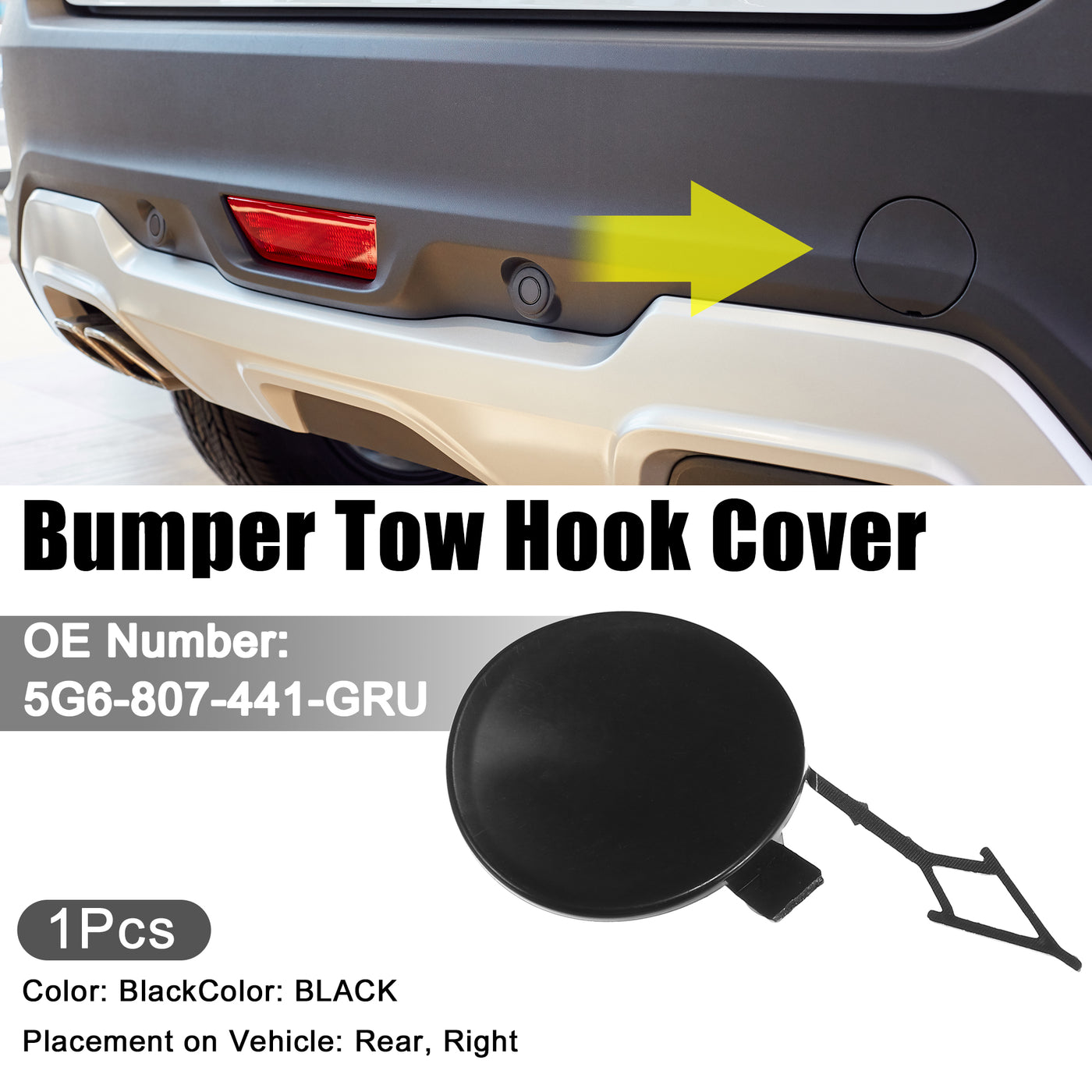 ACROPIX Car Rear Bumper Towing Tow Eye Hook Cover Cap Fit for Volkswagen Golf - Pack of 1 Black