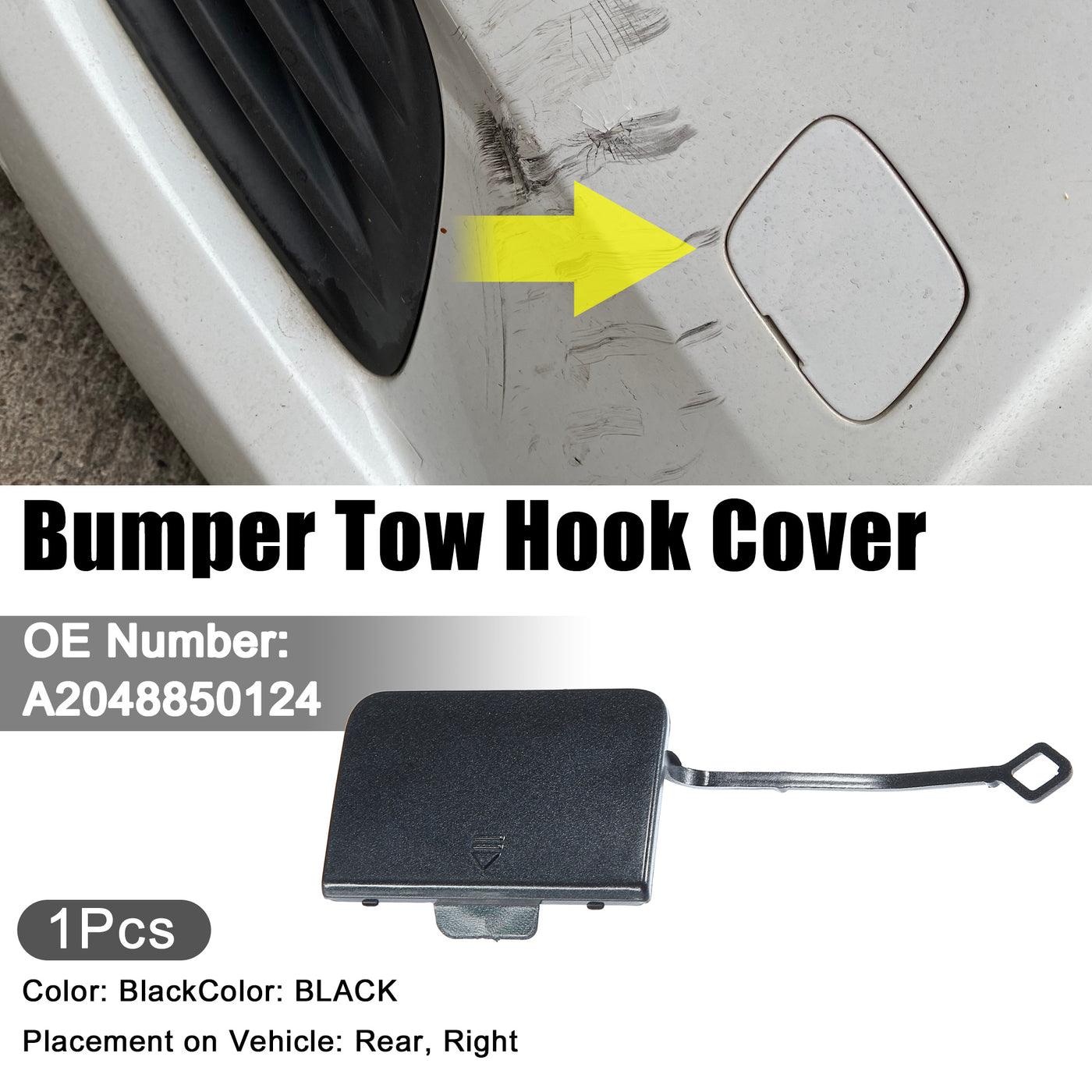 ACROPIX Car Front Right Bumper Towing Tow Eye Hook Cover Cap Fit for Mercedes-Benz C 350 - Pack of 1 Black