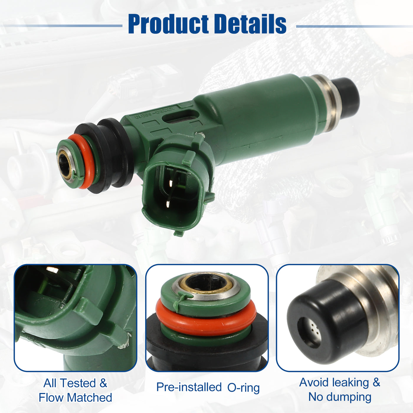 ACROPIX Car Fuel Injector Nozzle Replace for Toyota Land Cruiser 4.5L 1999-2008 23250-66010 - Pack of 6 Green