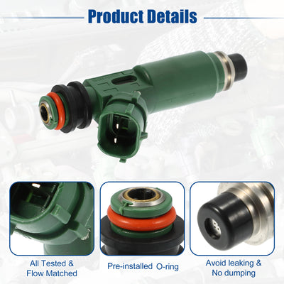 Harfington Car Fuel Injector Nozzle Replace for Toyota Land Cruiser 4.5L 1999-2008 23250-66010 - Pack of 6 Green