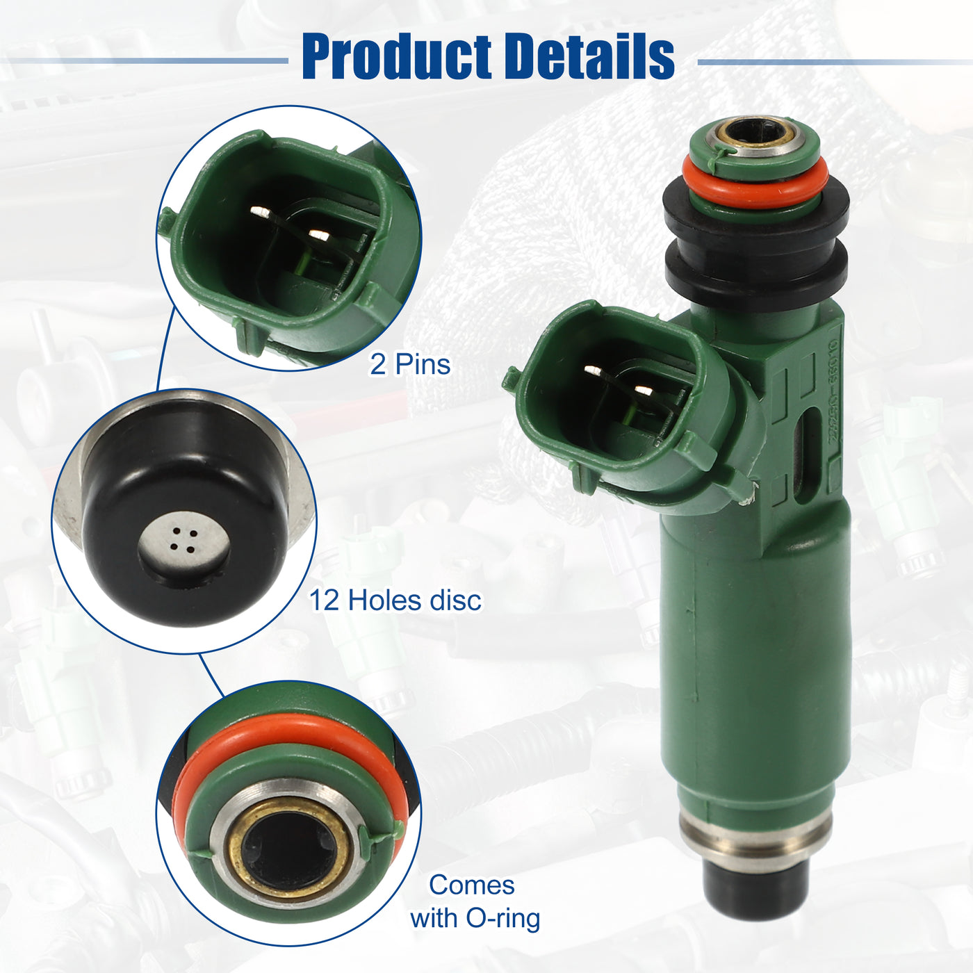 ACROPIX Car Fuel Injector Nozzle Replace for Toyota Land Cruiser 4.5L 1999-2008 23250-66010 - Pack of 6 Green