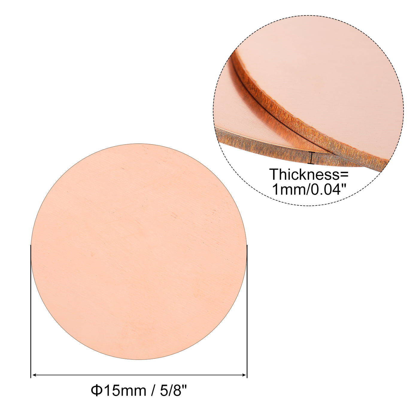 uxcell Uxcell Pure Copper Sheet, 5pcs 5/8" x 0.04" 18 Gauge T2 Copper Metal Round Plate