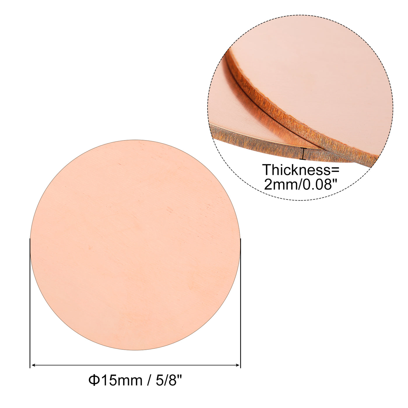 uxcell Uxcell Pure Copper Sheet, 5pcs 5/8" x 0.08" 12 Gauge T2 Copper Metal Round Plate